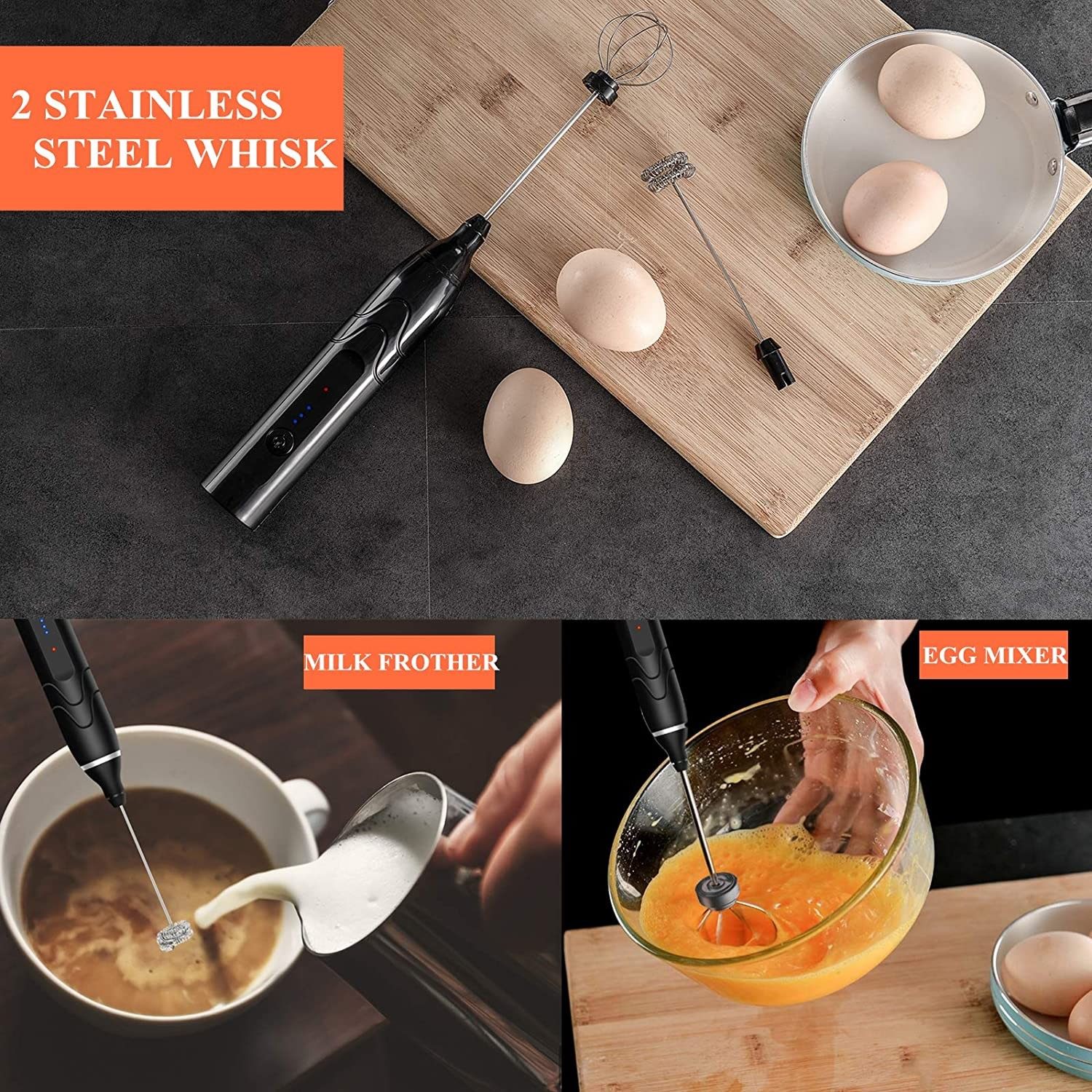 High Powered Electric Rechargeable Milk Frother Adjustable Speeds