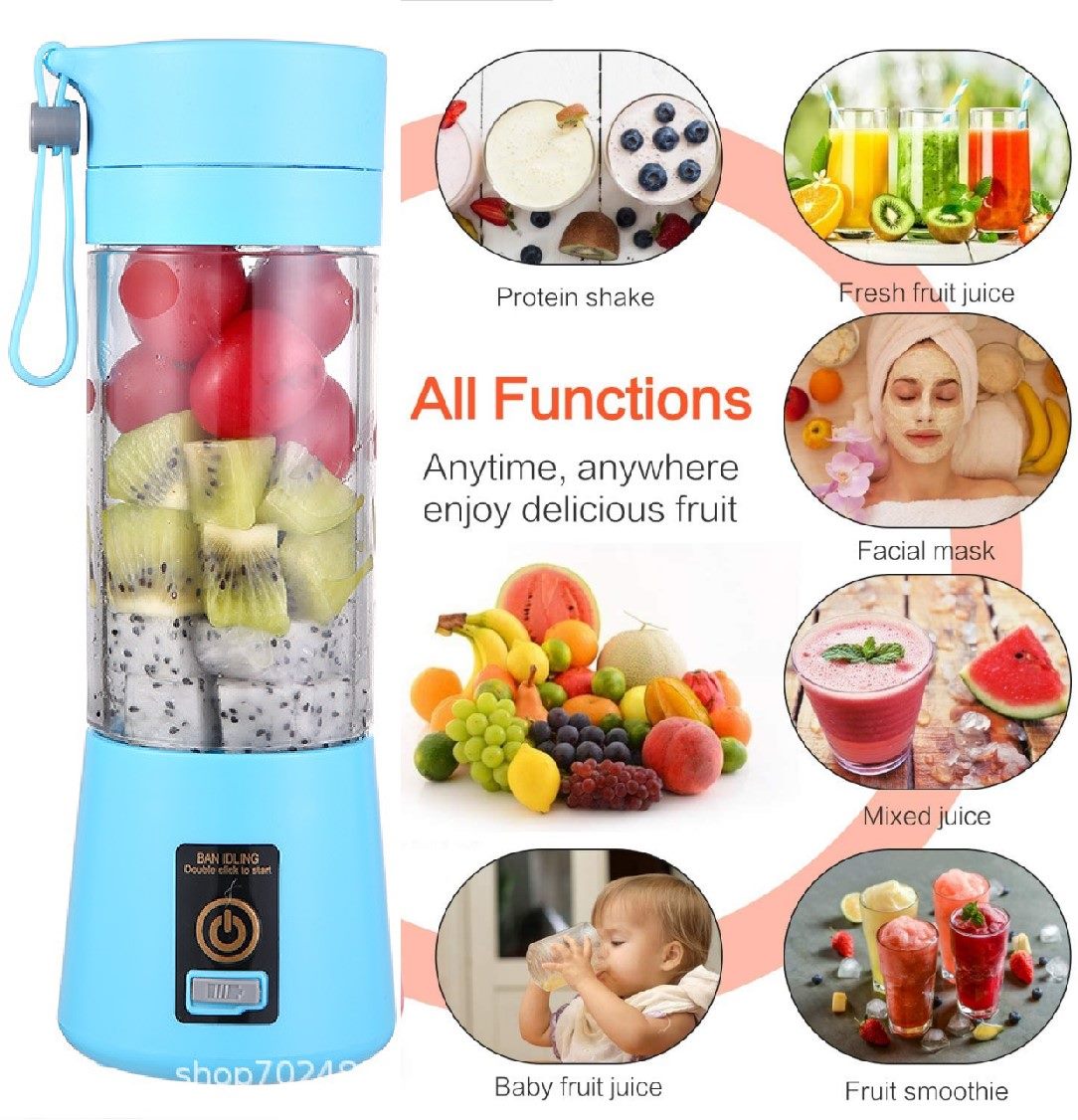 Rechargeable Portable Juicers Blender Juicer Mixer with 6 Blades