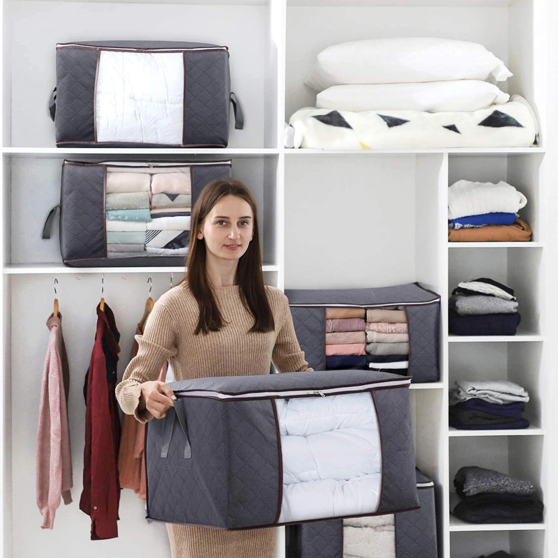 3x Pack 80L Clothes Storage Box Bags Quilt Blanket Zipper Organizer