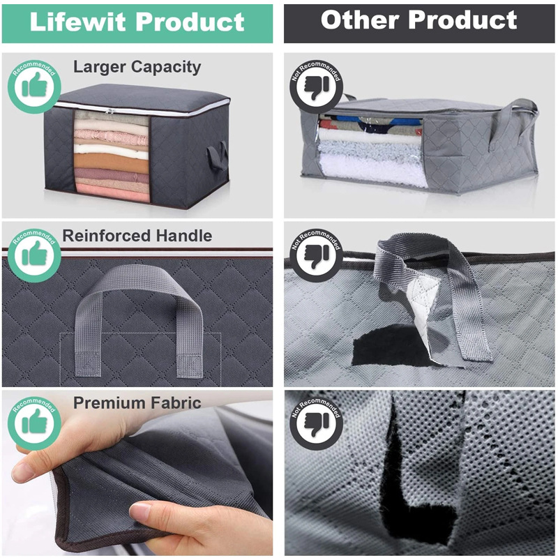 3x Pack 80L Clothes Storage Box Bags Quilt Blanket Zipper Organizer