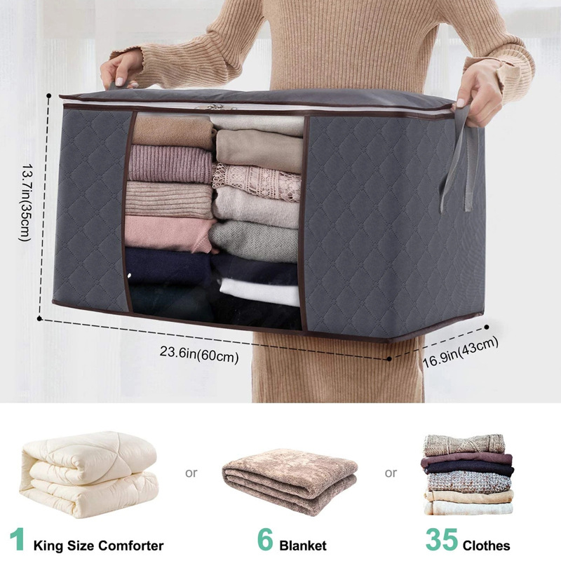 3x Pack 80L Clothes Storage Box Bags Quilt Blanket Zipper Organizer