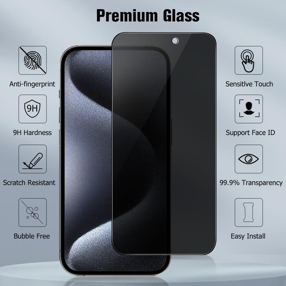 iPhone 15 Plus Anti Spy Screen Protector Tempered Glass Screen Cover