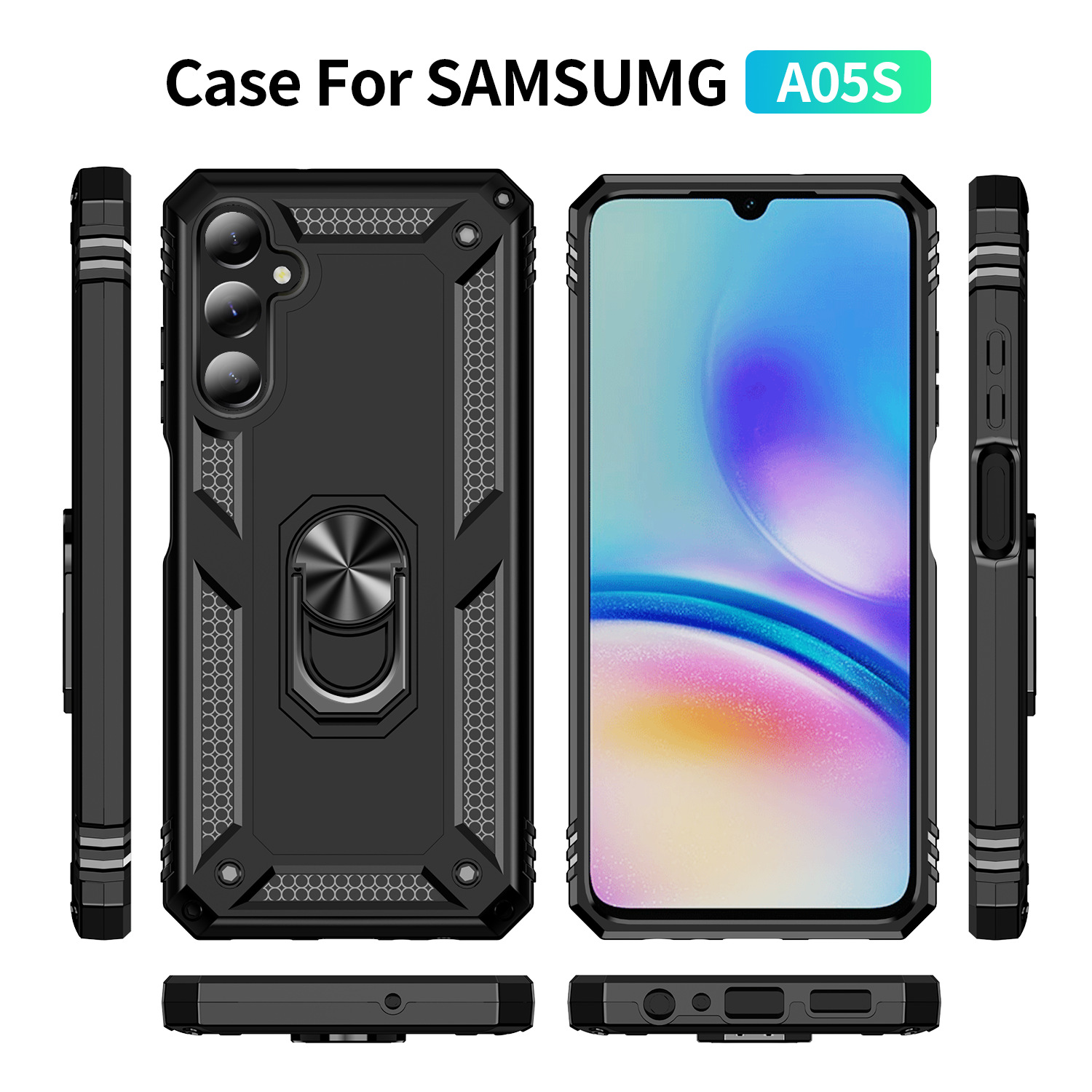 Samsung Galaxy A15 Case Heavy Duty Ring Rotate Kickstand Case Cover