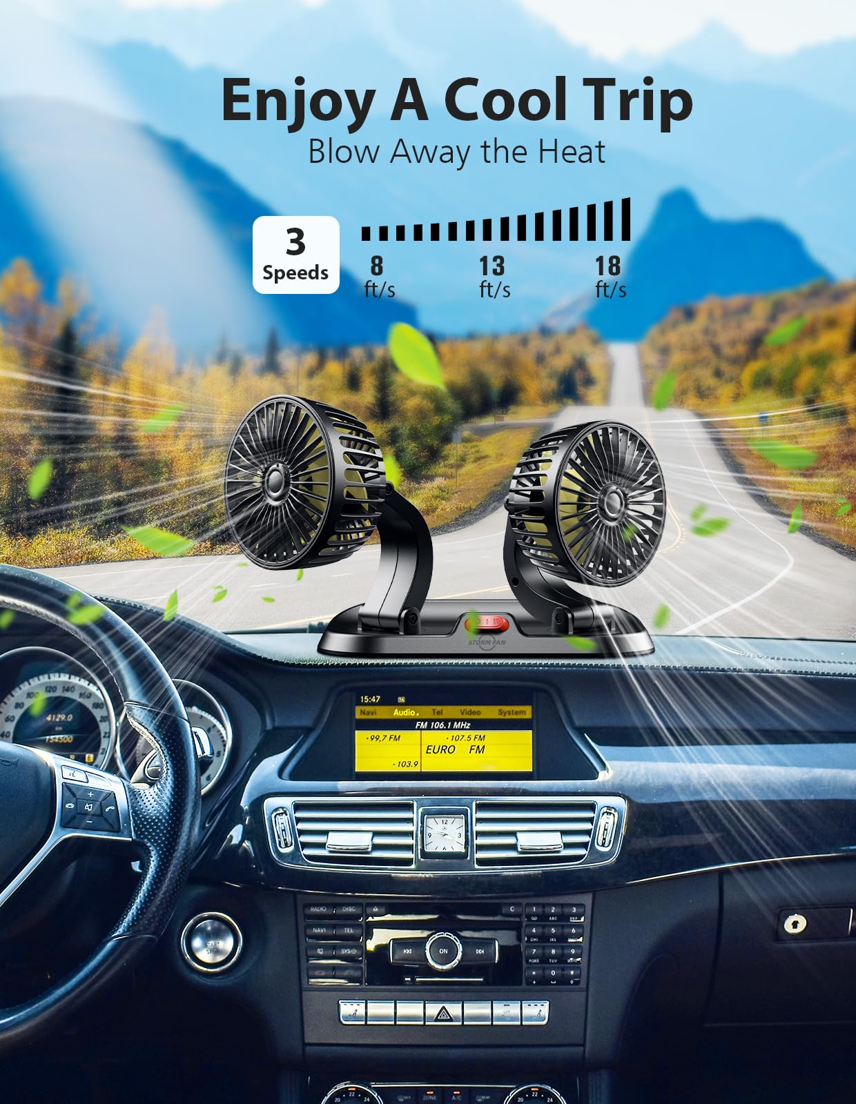 Car Fan Dual Head Vehicle Cooling Fan 12V