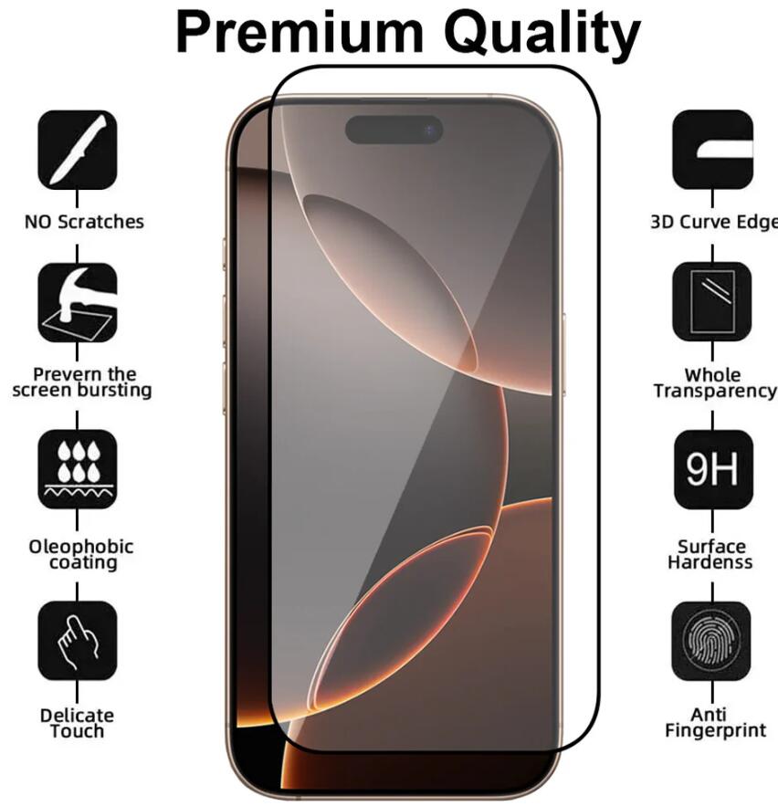 iPhone 16 Pro Max Glass Screen Protector Full Cover
