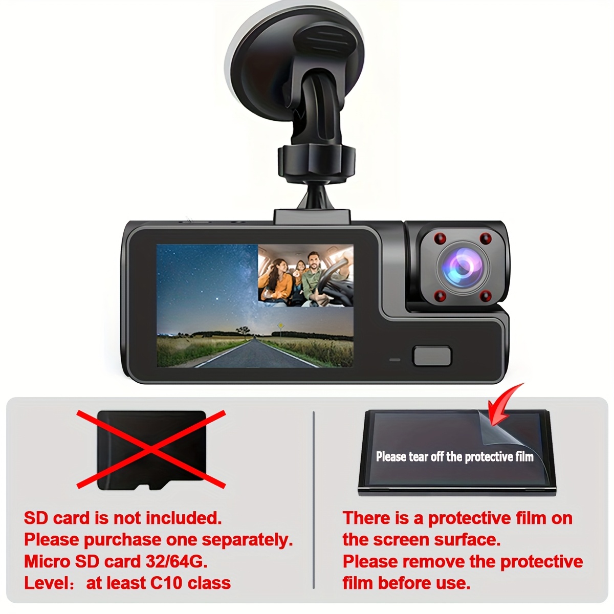 Dash Cam 1080P Front and Rear Night Vision Car Camera