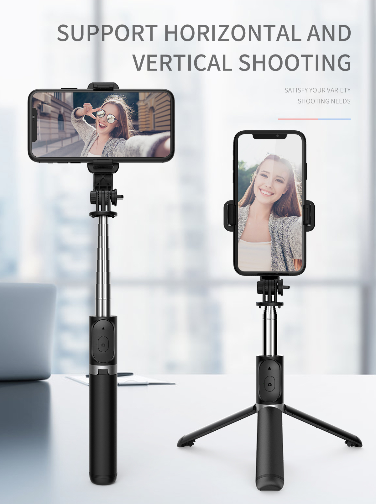 Extendable All-in-1 Cell Phone Selfie Stick Tripod with 360 Rotation