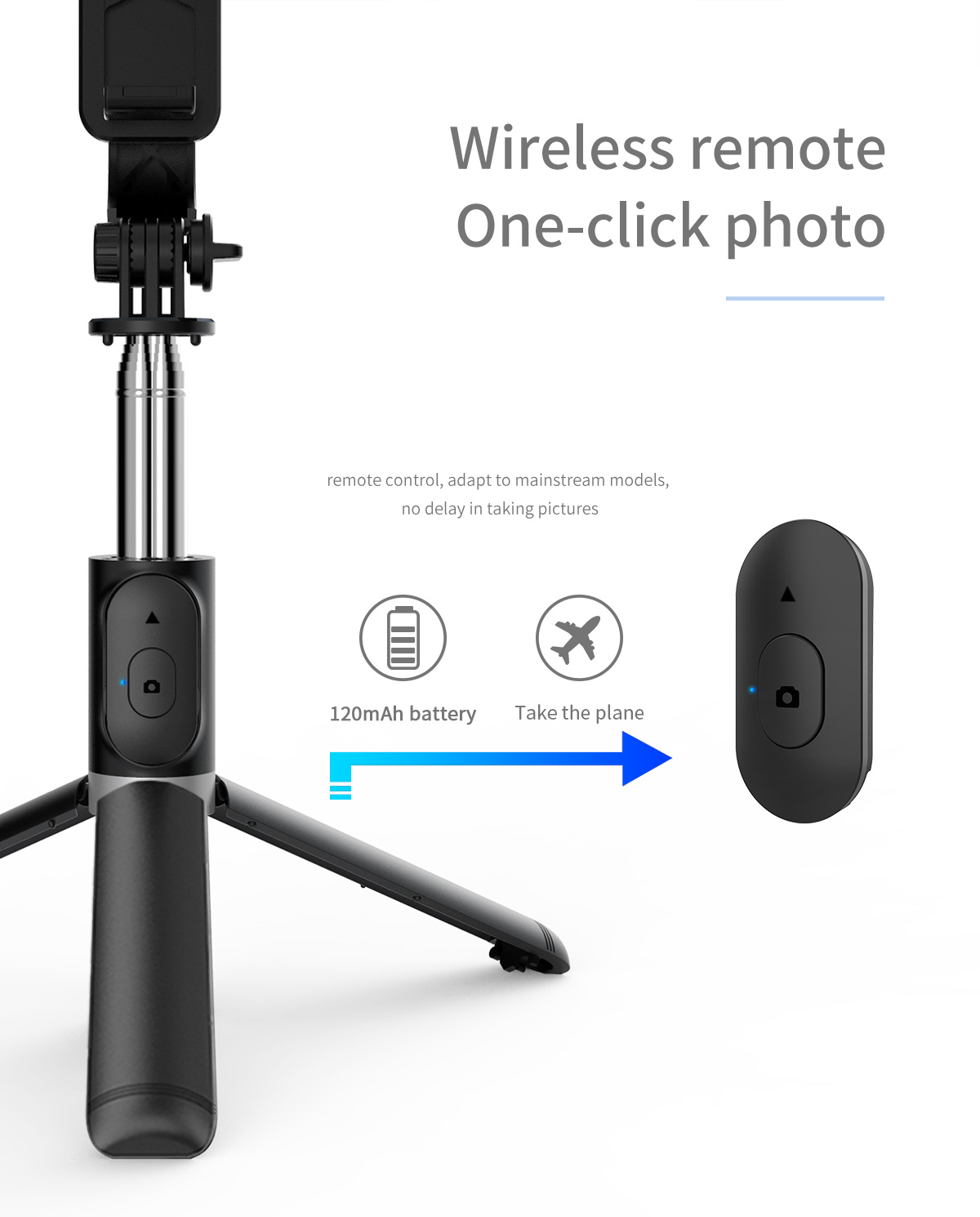 Extendable All-in-1 Cell Phone Selfie Stick Tripod with 360 Rotation