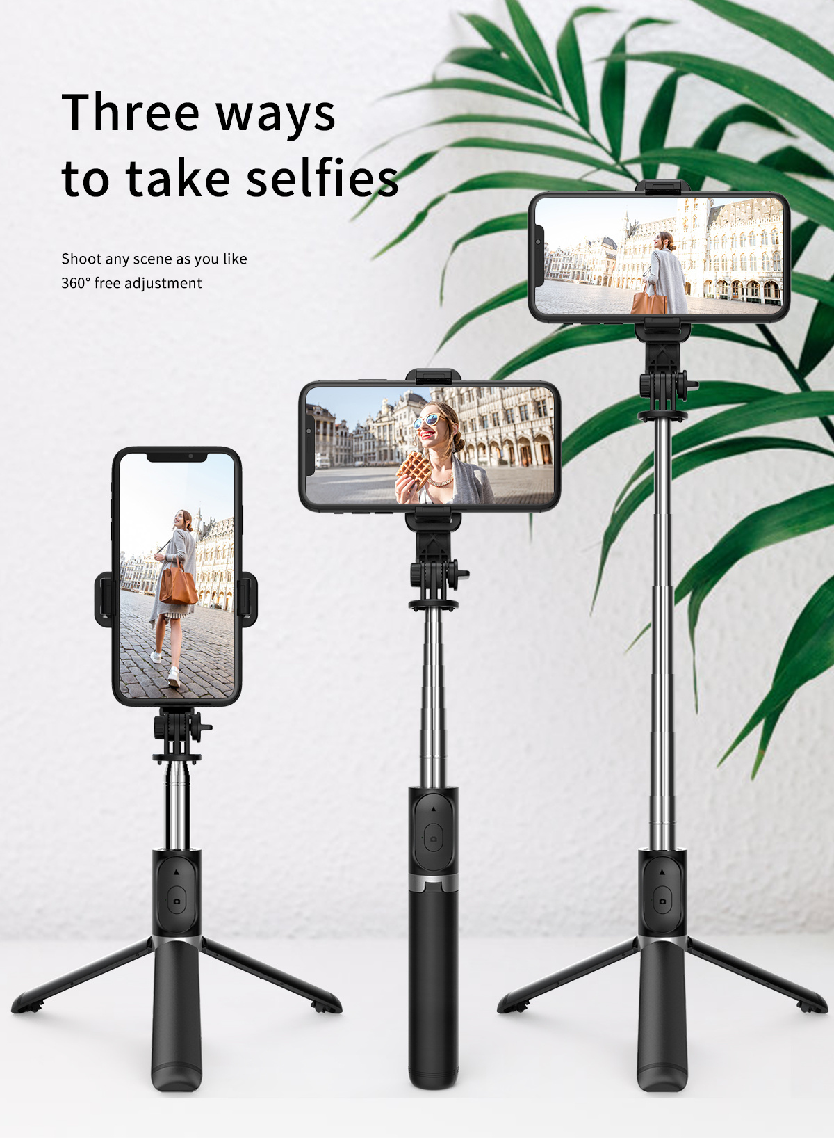 Extendable All-in-1 Cell Phone Selfie Stick Tripod with 360 Rotation