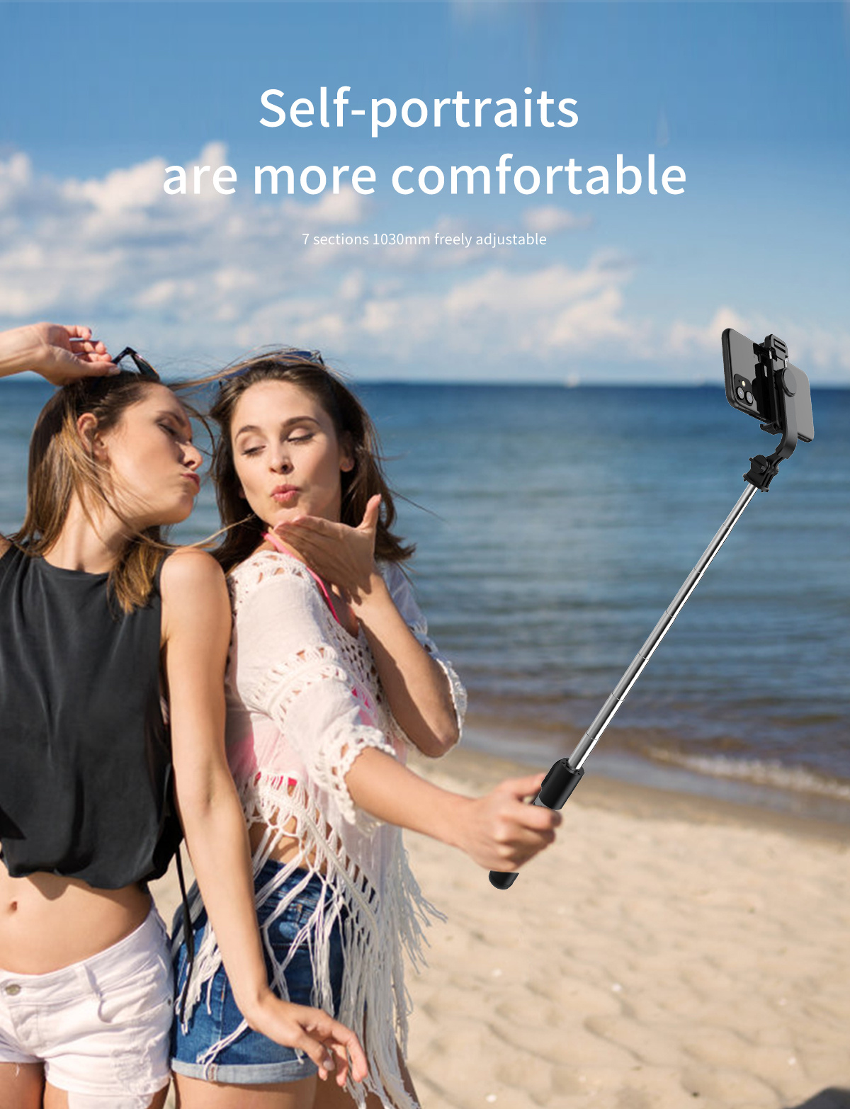 Extendable All-in-1 Cell Phone Selfie Stick Tripod with 360 Rotation